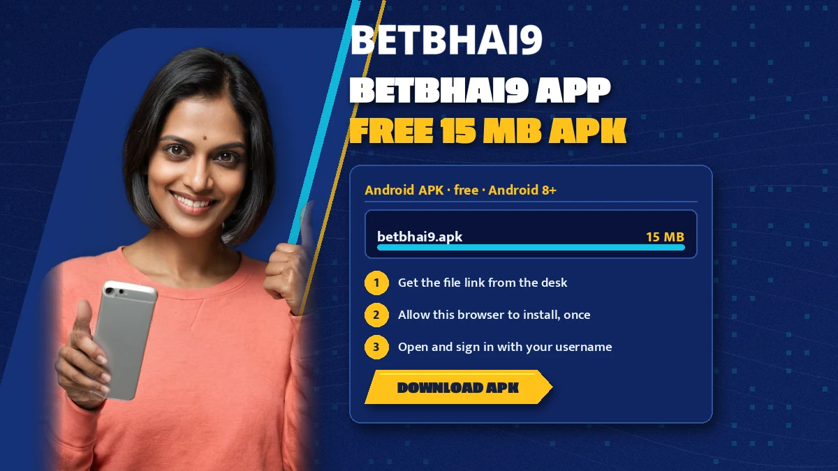 Player holding an Android phone as the Betbhai9 APK download finishes