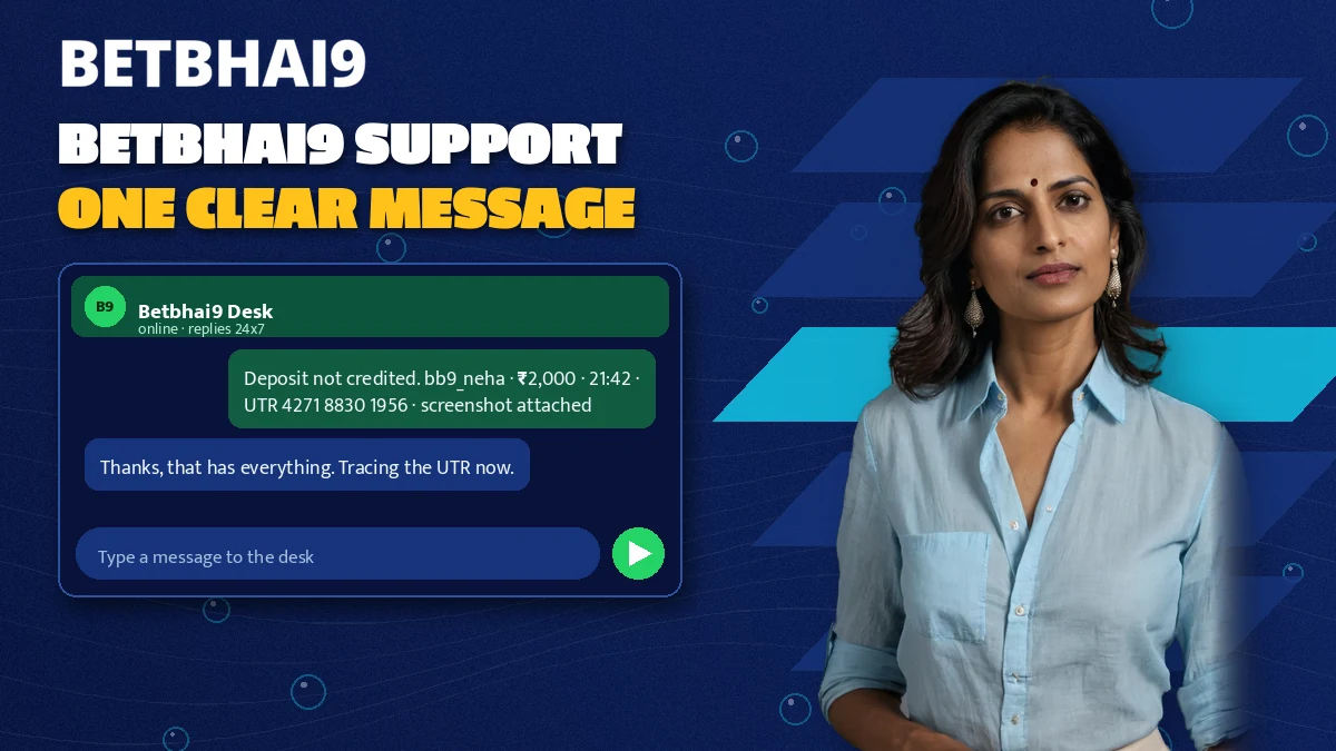 Bettor holding a phone with a typed deposit query ready for the Betbhai9 support chat