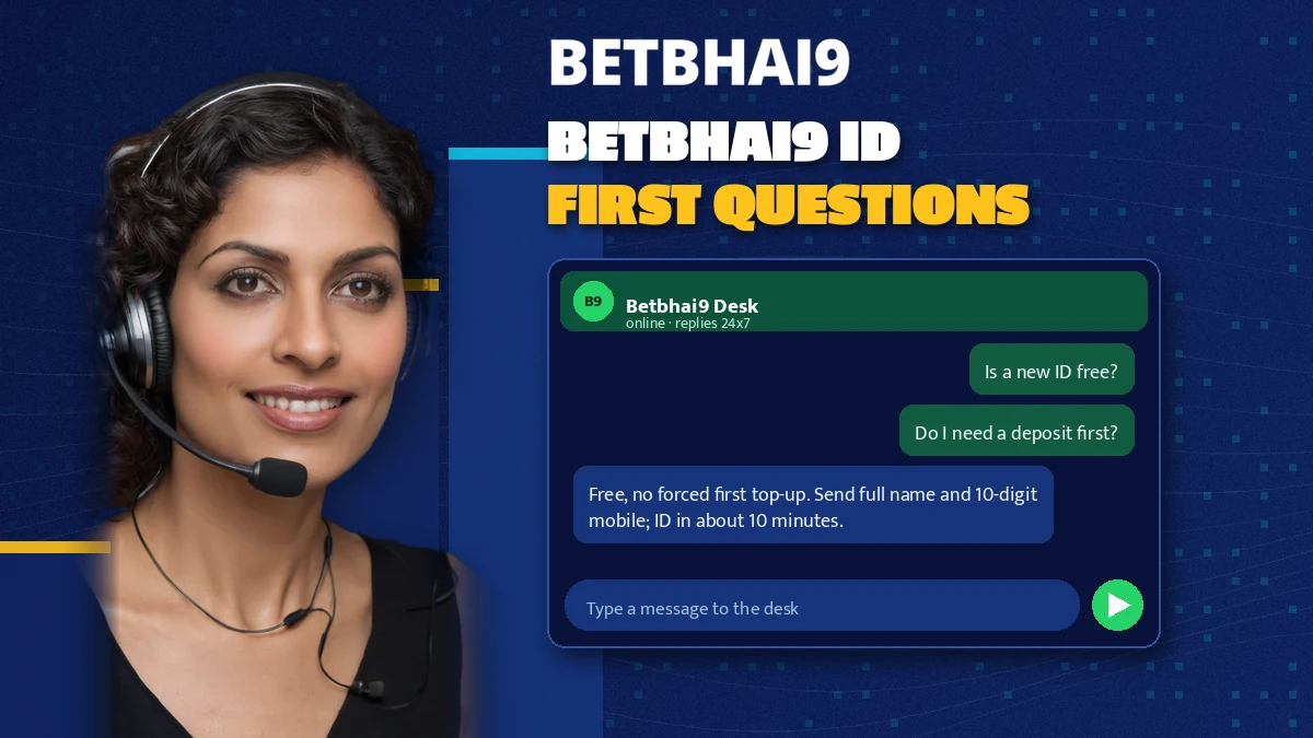 Desk agent with a headset answering first questions about a new Betbhai9 account
