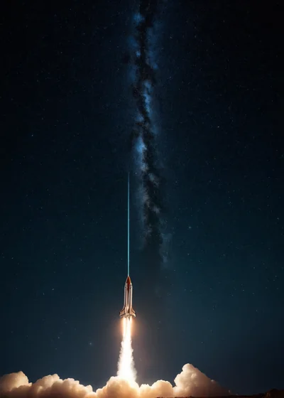 Rocket trail curving upward on a dark screen in a newer crash-style round